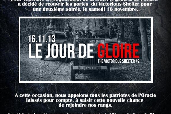 Résistants de la nuit vous êtes convoqués le 16 novembre au "The Victorious Shelter" dans le bunker le plus secret de Paris !