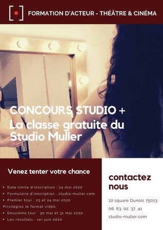 Le Studio Muller et casting.fr vous offre une formation complète de 5 mois, intégrez l'école de comédiens maintenant et que ce confinement vous lance dans une nouvelle carrière!